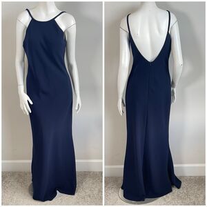 Calvin Klein Open Back Halter Gown Maxi Dress Navy Blue 8 Prom Wedding Guest